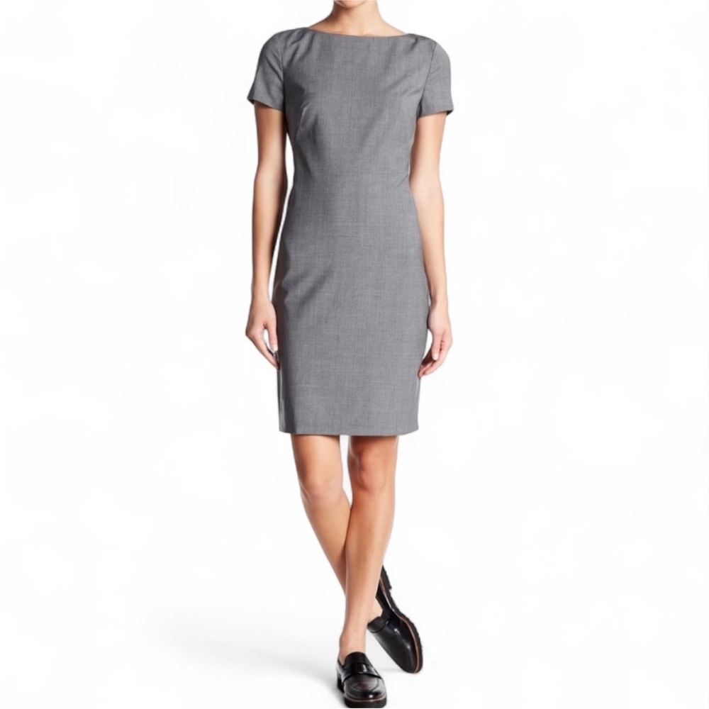Womens Theory Betty Gray Structured Tailored Sheath Dress Midi Office  Size 4